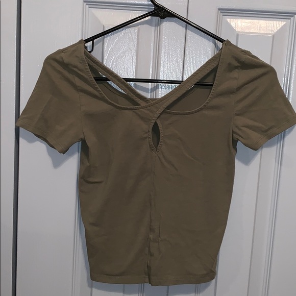 Army Green Cropped Cross Bach Tee - Picture 3 of 5